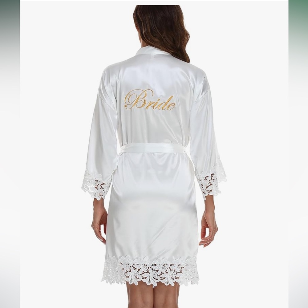 Never Worn - Wedding Day White Bridal Robe with Gold Embroidery